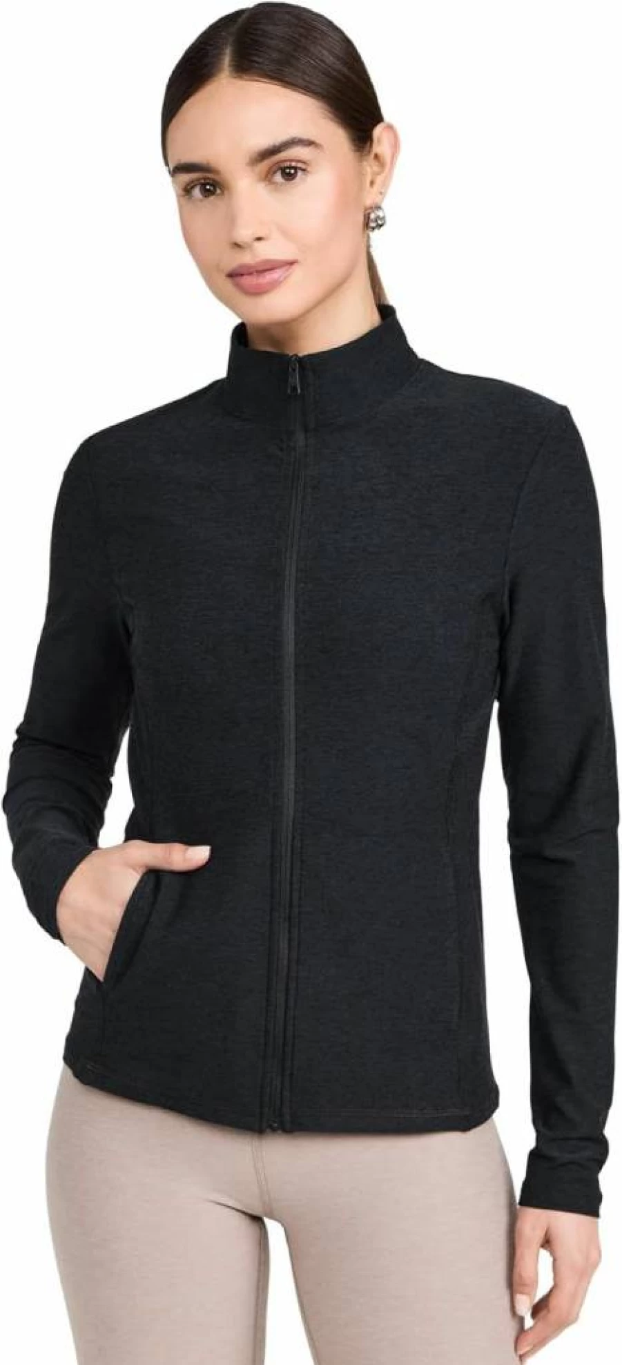 Beyond Yoga Women's Spacedye Mock Neck Jacket - On The Go Lightweight Stretch Yoga Jacket