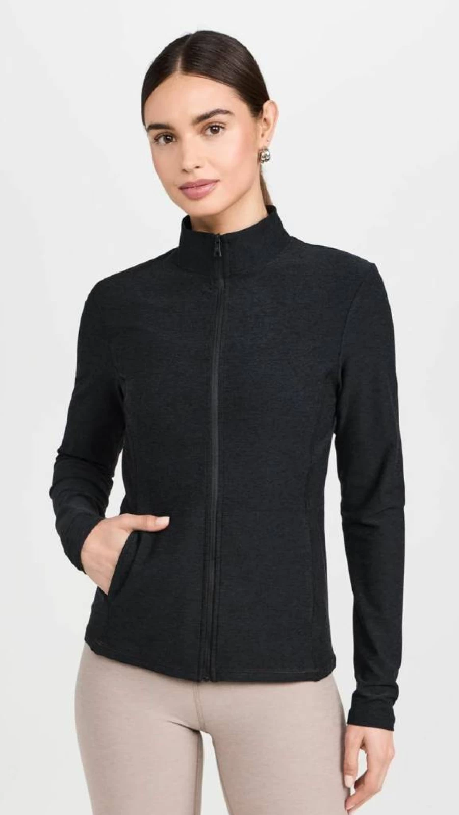 Beyond Yoga Women's Spacedye Mock Neck Jacket - On The Go Lightweight Stretch Yoga Jacket