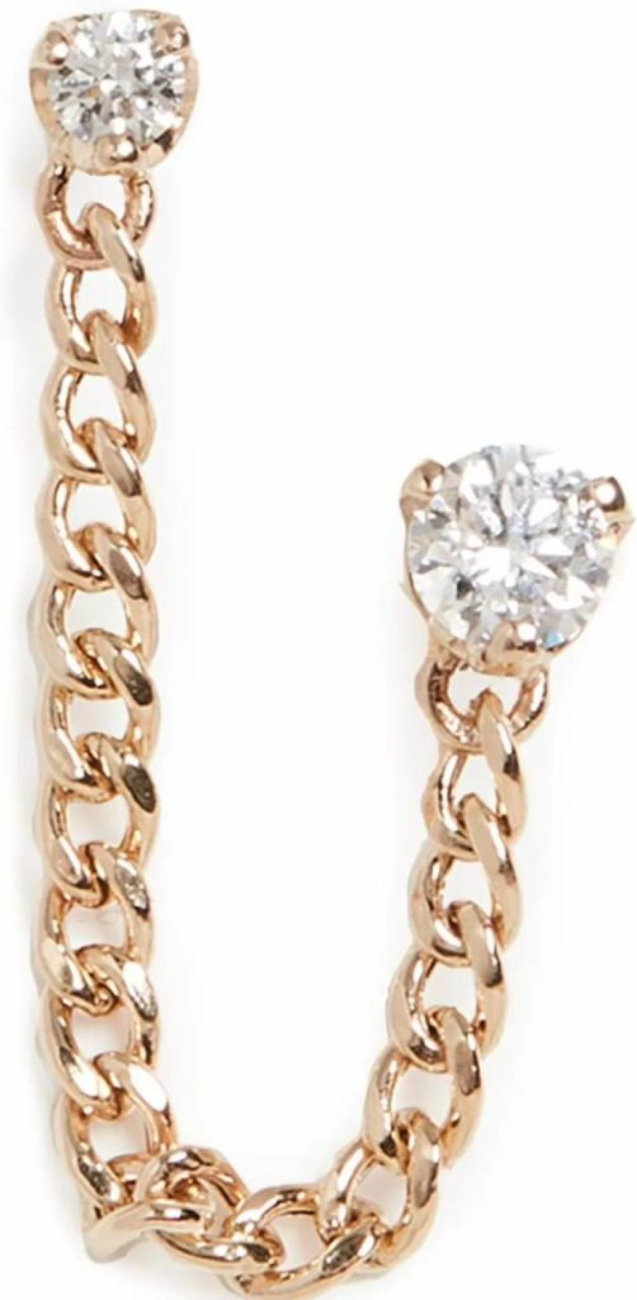 ZOE CHICCO 14K Yellow Gold XS Curb Chain Diamond Double Stud Earrings for Women