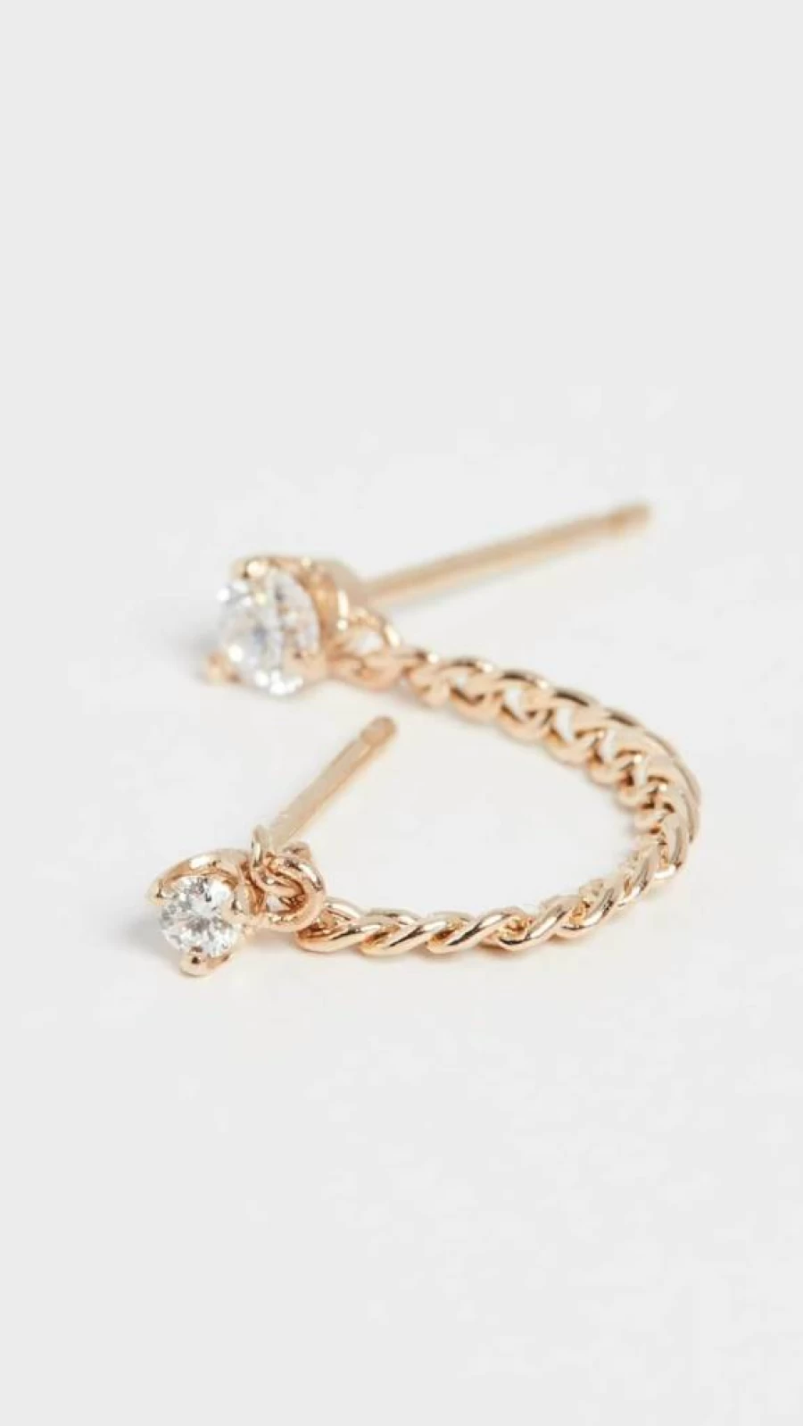 ZOE CHICCO 14K Yellow Gold XS Curb Chain Diamond Double Stud Earrings for Women