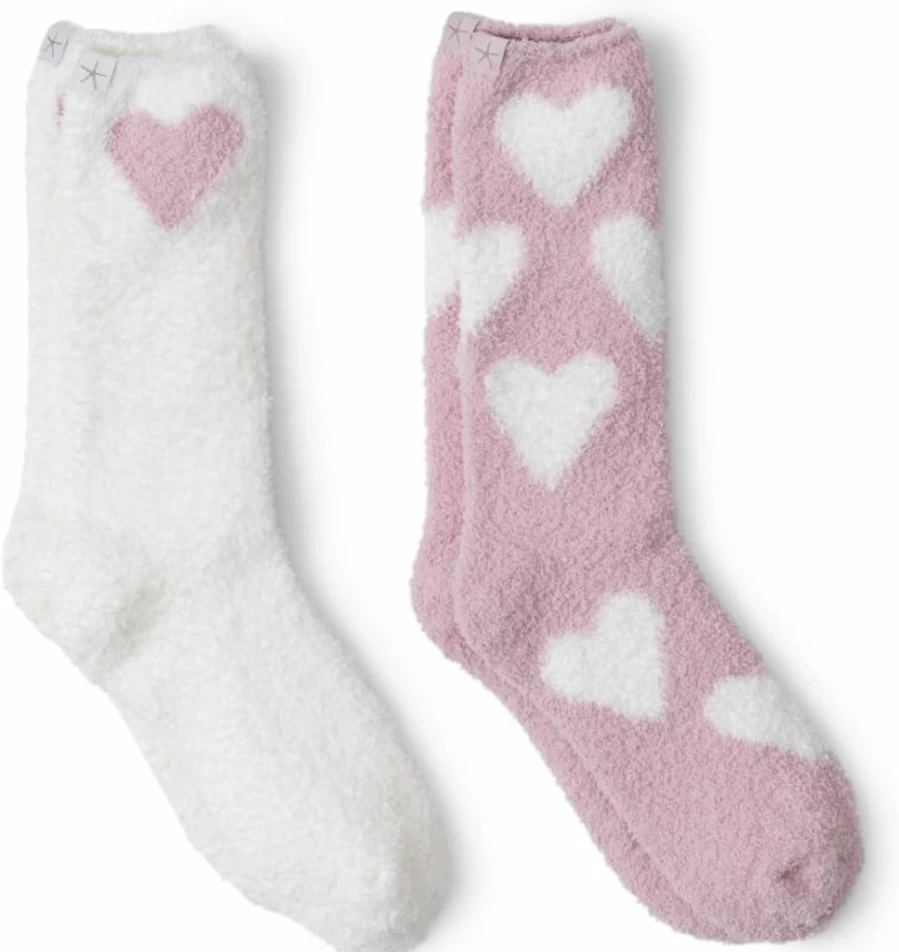 Barefoot Dreams Cozychic Heart Print Socks Set for Women - Soft Comfortable Ankle Socks Gift