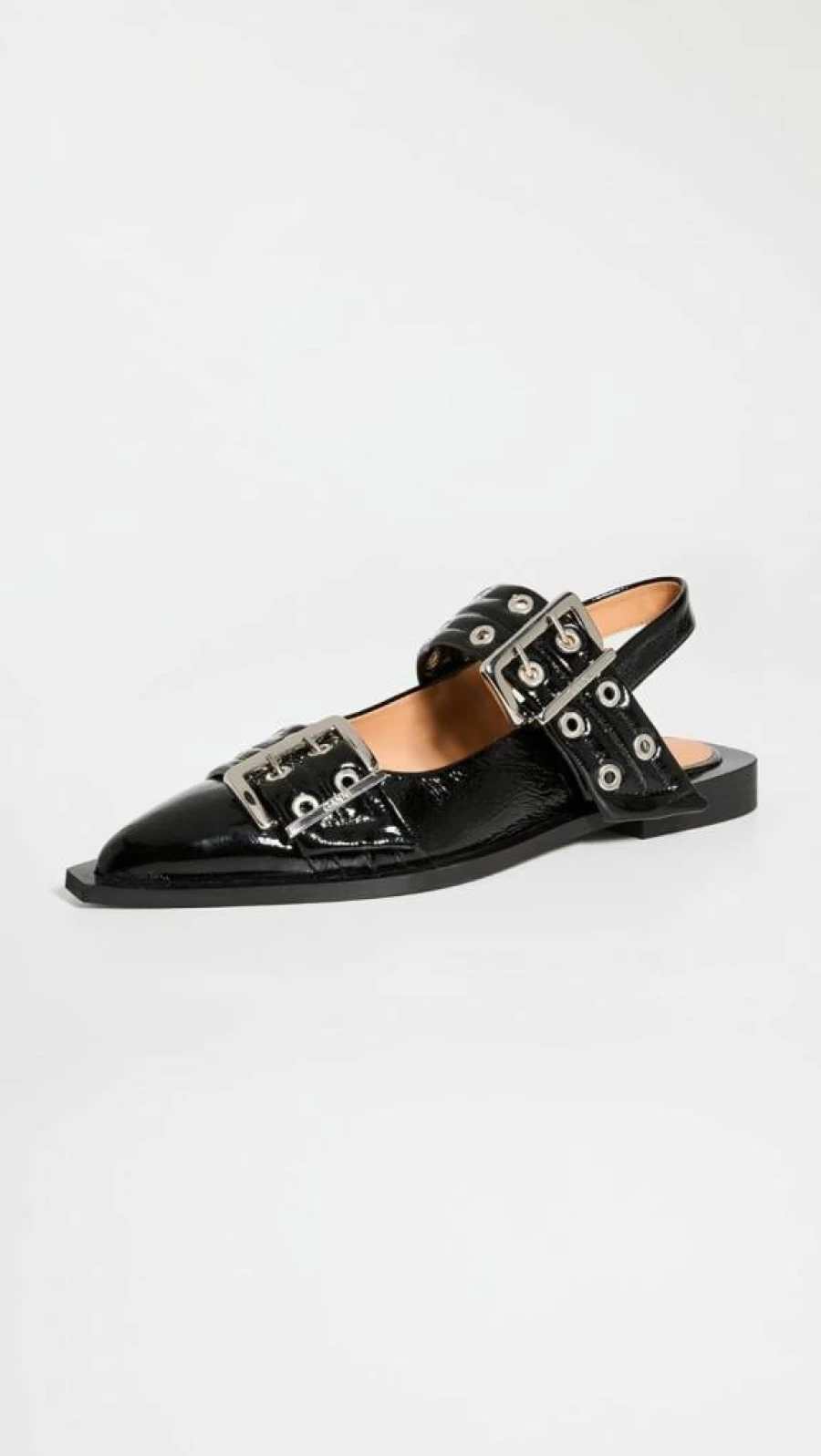 Ganni Women's Leather Buckle Strap Ballet Flats - Wide Fit Comfortable Ballerina Shoes