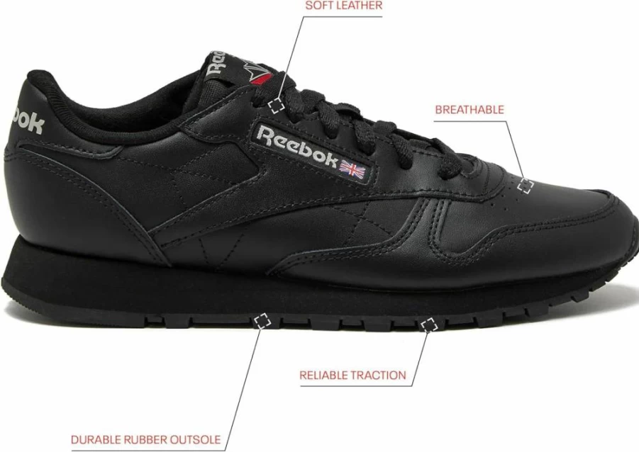 Reebok Women's Classic Leather Sneakers - Black & White Tennis Shoes - Sizes 5-11 | Comfortable & Stylish Athletic Footwear