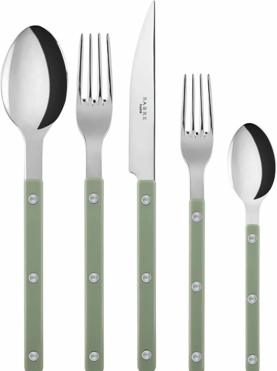 Sabre Paris 5-Piece Bistro Flatware Set - Stainless Steel Cutlery with Nylon Handles - Knife, Fork, Soup Spoon, Teaspoon, Dessert Fork - Dishwasher Safe - Black Brilliant Finish