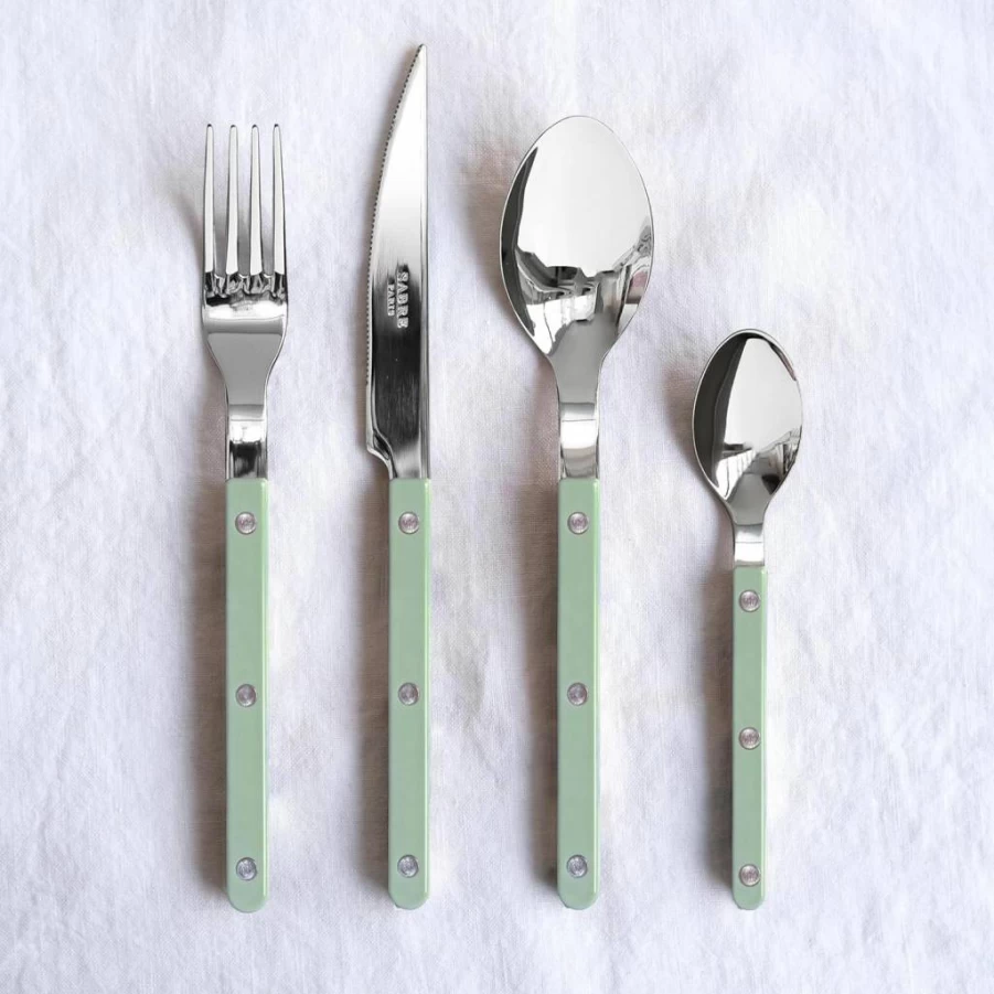 Sabre Paris 5-Piece Bistro Flatware Set - Stainless Steel Cutlery with Nylon Handles - Knife, Fork, Soup Spoon, Teaspoon, Dessert Fork - Dishwasher Safe - Black Brilliant Finish
