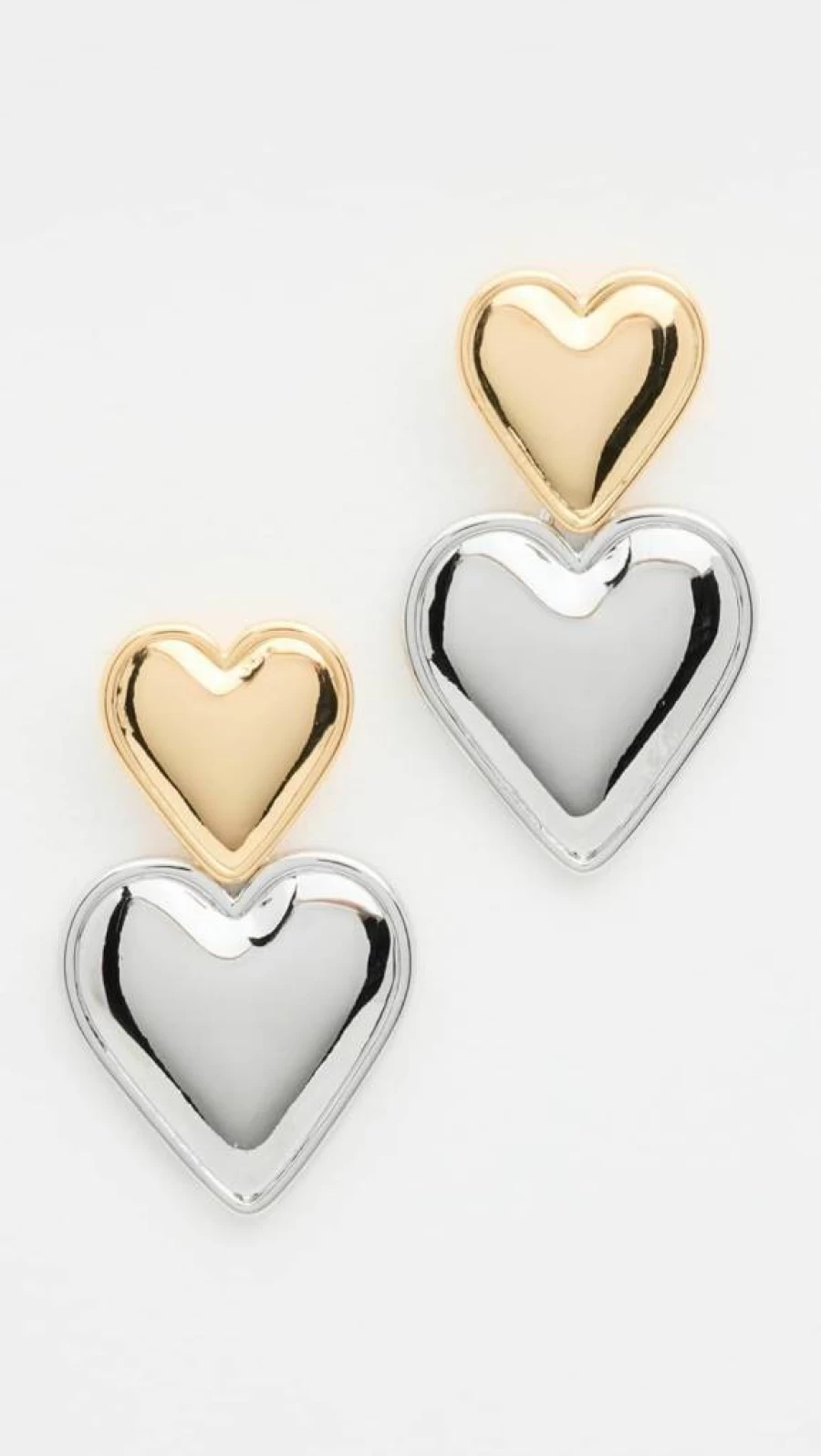 ADINA EDEN Women's Two-Tone Double Heart Drop Stud Earrings - Gold & Silver Romantic Jewelry Gift