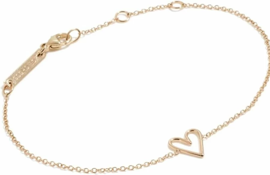 ZOE CHICCO 14K Gold Open Heart Bracelet for Women - Minimalist Tiny Heart Design