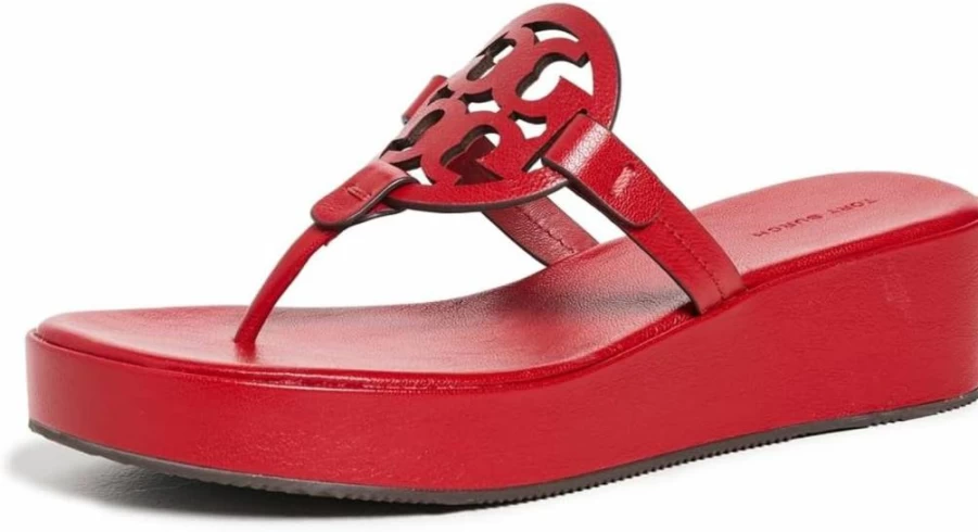 Tory Burch Women's Miller Wedge Sandals 25mm Heel - Comfortable Leather Slide Sandals for Women