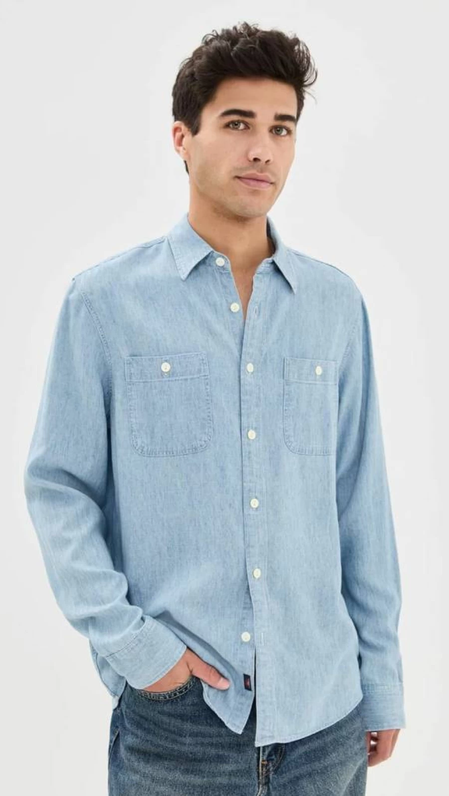 Faherty Men's Tried and True Chambray Work Shirt - Classic Casual Button-Up Shirt for Men