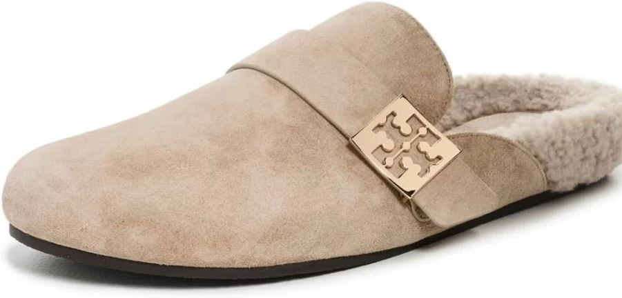Tory Burch Women's Mellow Sherpa Slippers Mules Cozy Indoor Outdoor Slide Sandals