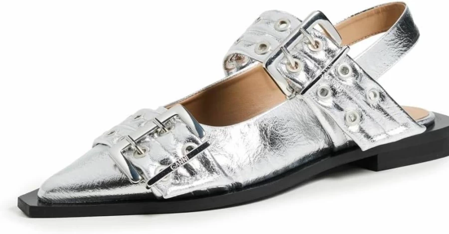 Ganni Women's Leather Buckle Ballerina Flats - Classic Comfortable Ballet Flat Shoes for Women