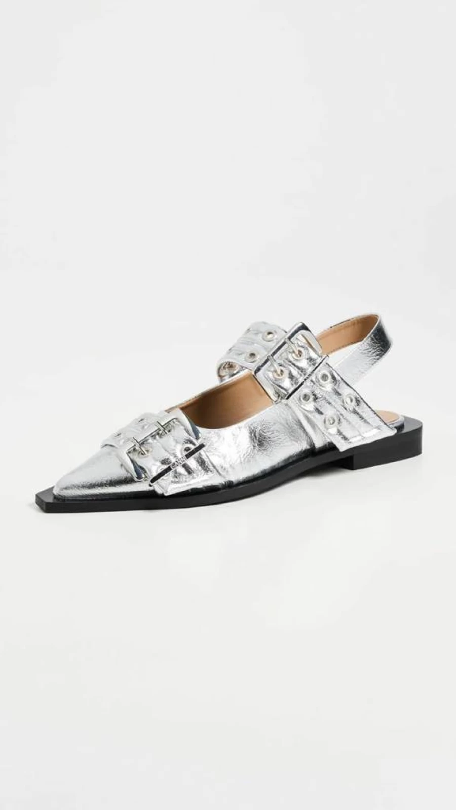 Ganni Women's Leather Buckle Ballerina Flats - Classic Comfortable Ballet Flat Shoes for Women