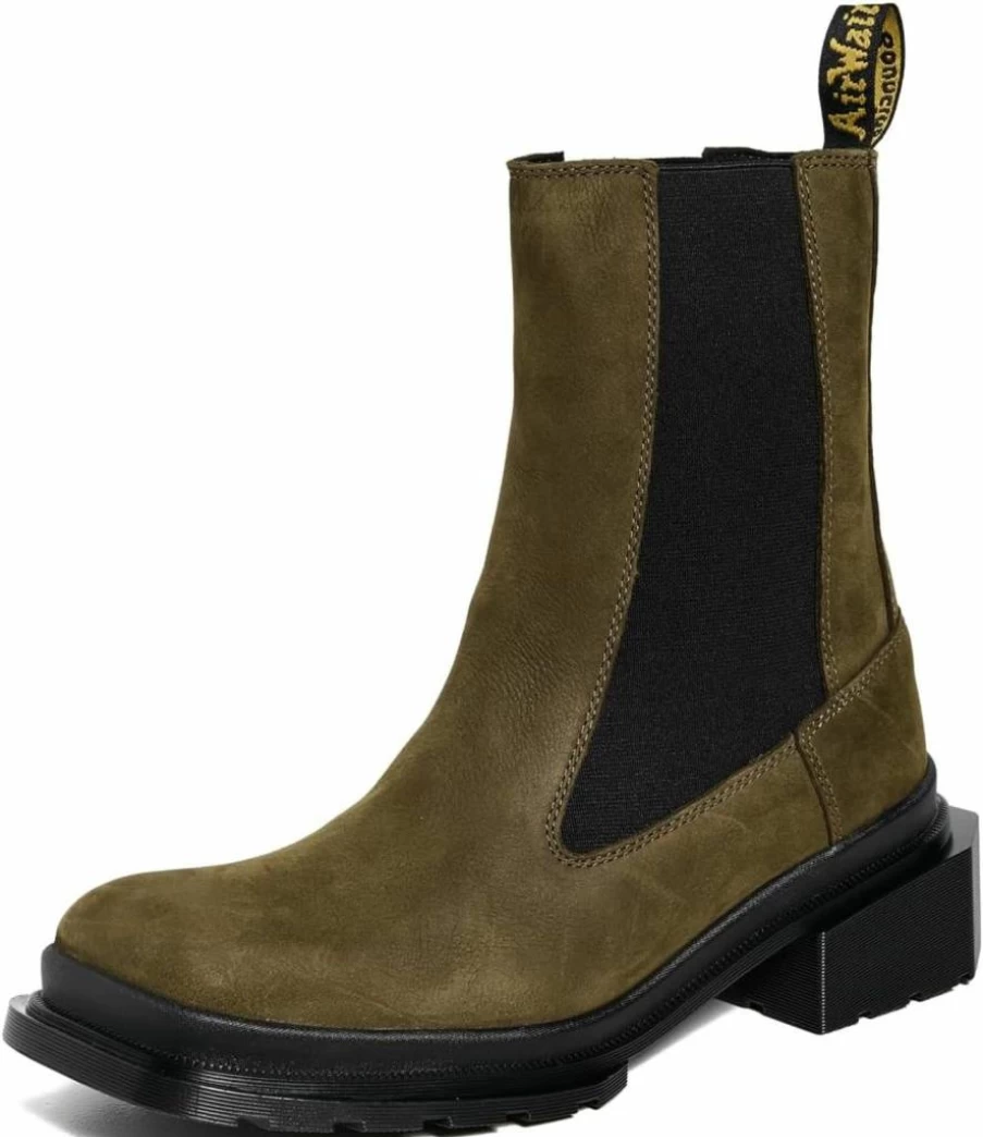 Dr. Martens Women's Maybole Chelsea Boots in Olive Buttersoft Leather - Comfortable Slip-On Ankle Booties