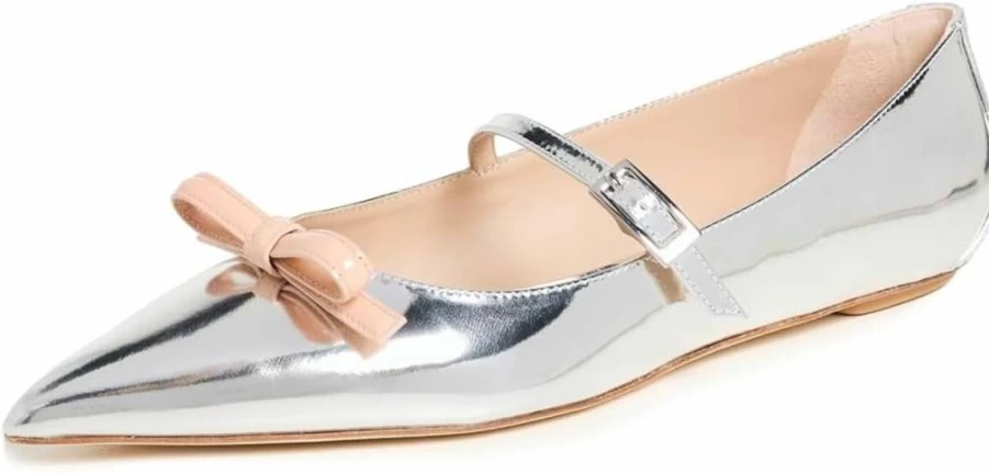 Stuart Weitzman Women's Felicity Bow Mary Jane Flats | Elegant Ballet Flat with Bow Detail | Comfortable Slip-On Shoes for Women