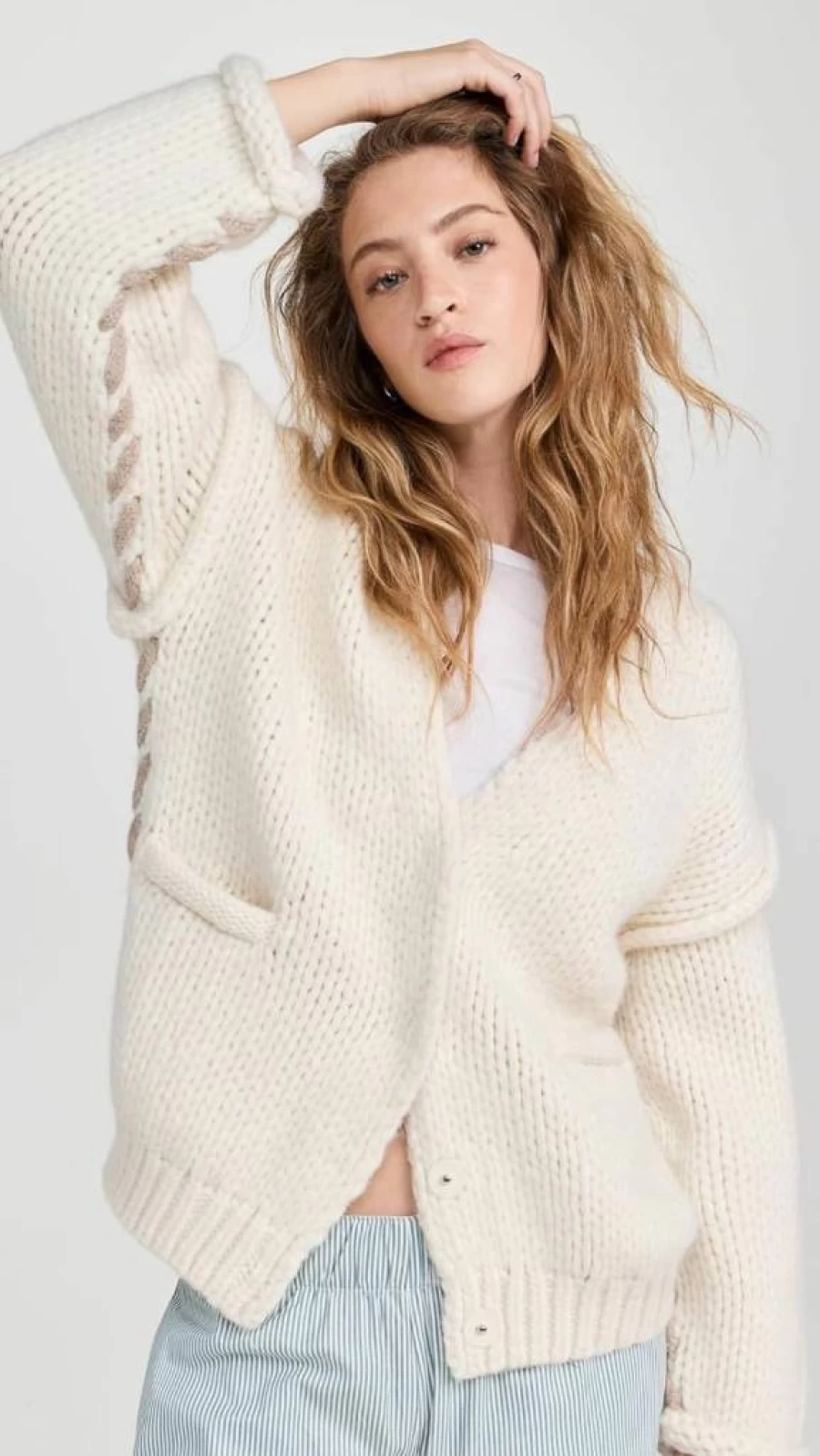 Lunya Women's Cozy Wool Whip Stitch Cardigan - Soft Long Sleeve Open Front Sweater