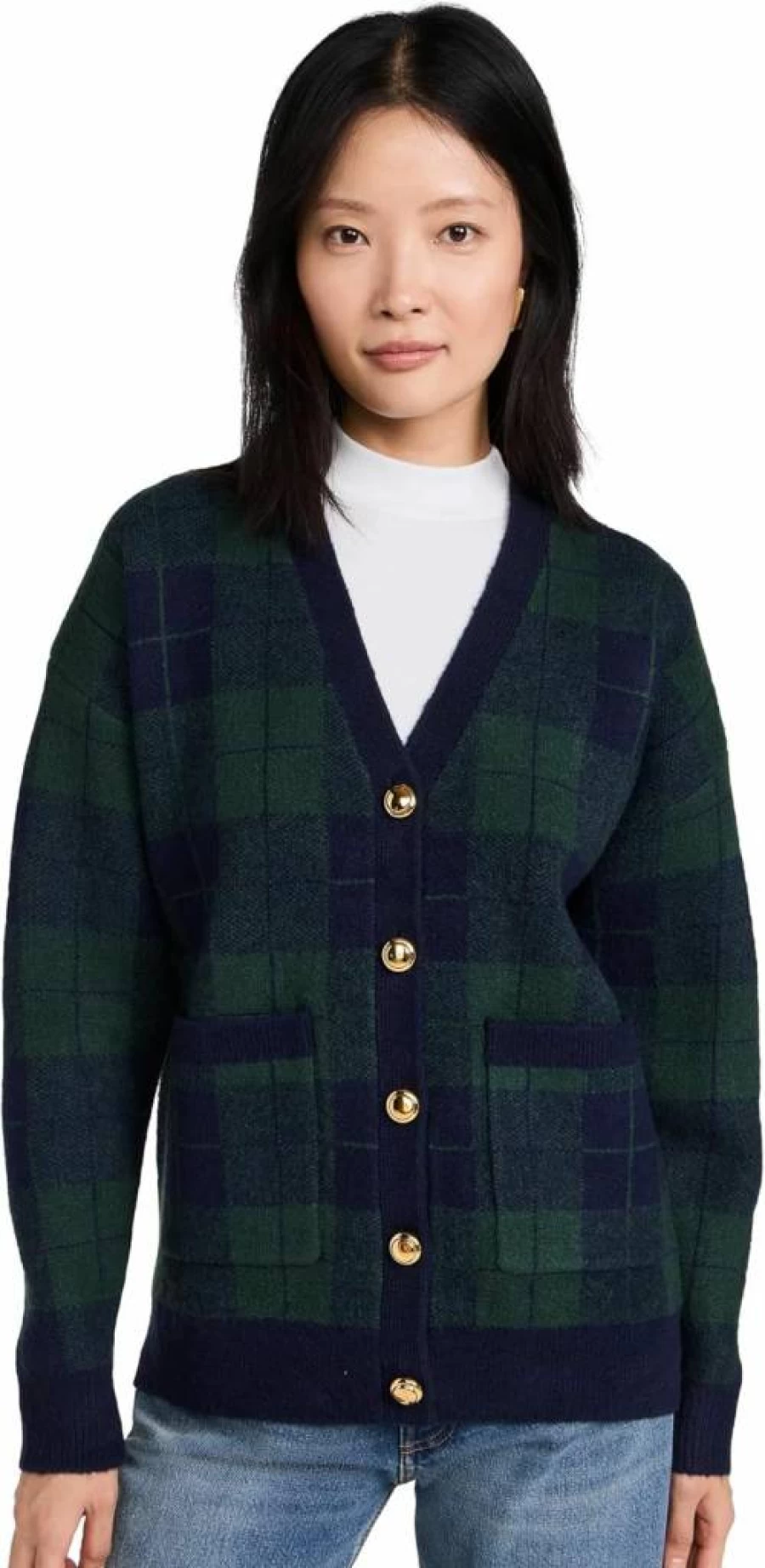 English Factory Women's Checkered Cardigan - Classic British Style Knitwear