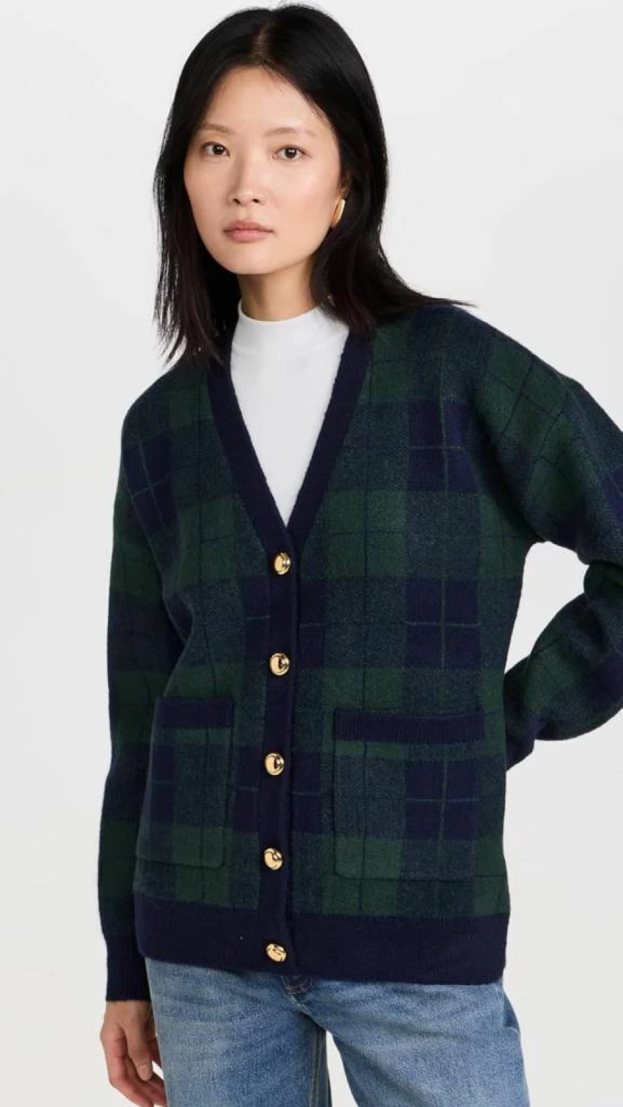 English Factory Women's Checkered Cardigan - Classic British Style Knitwear
