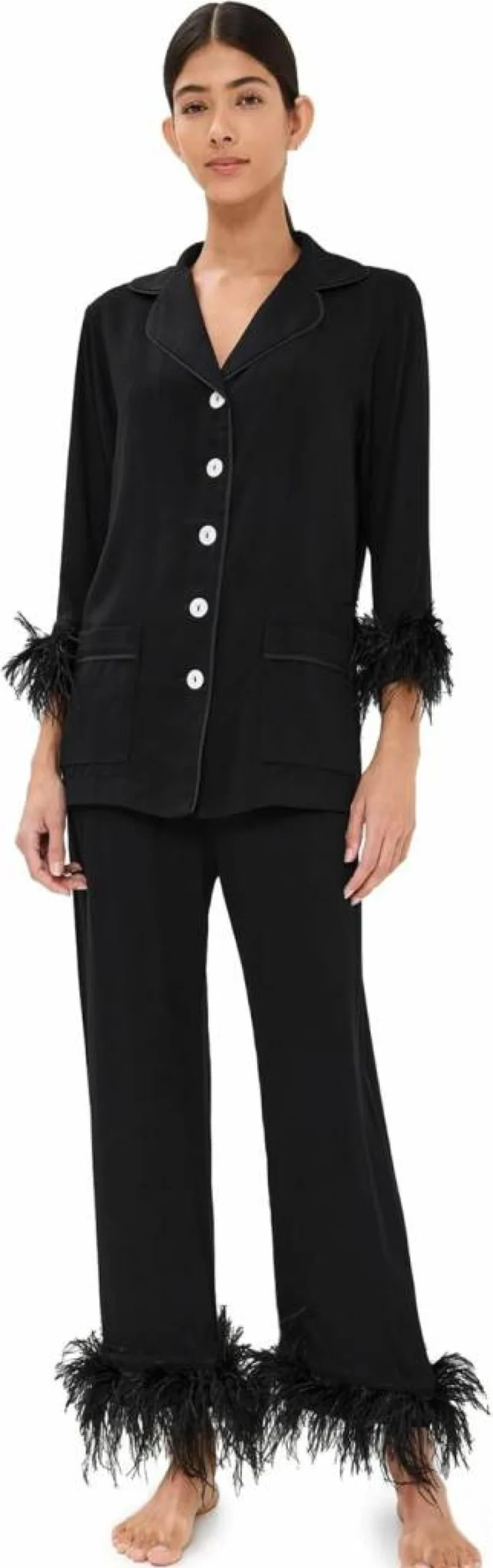 Sleeper Women's Luxury Party Pajama Set with Double Feather Trim - Elegant Sleepwear