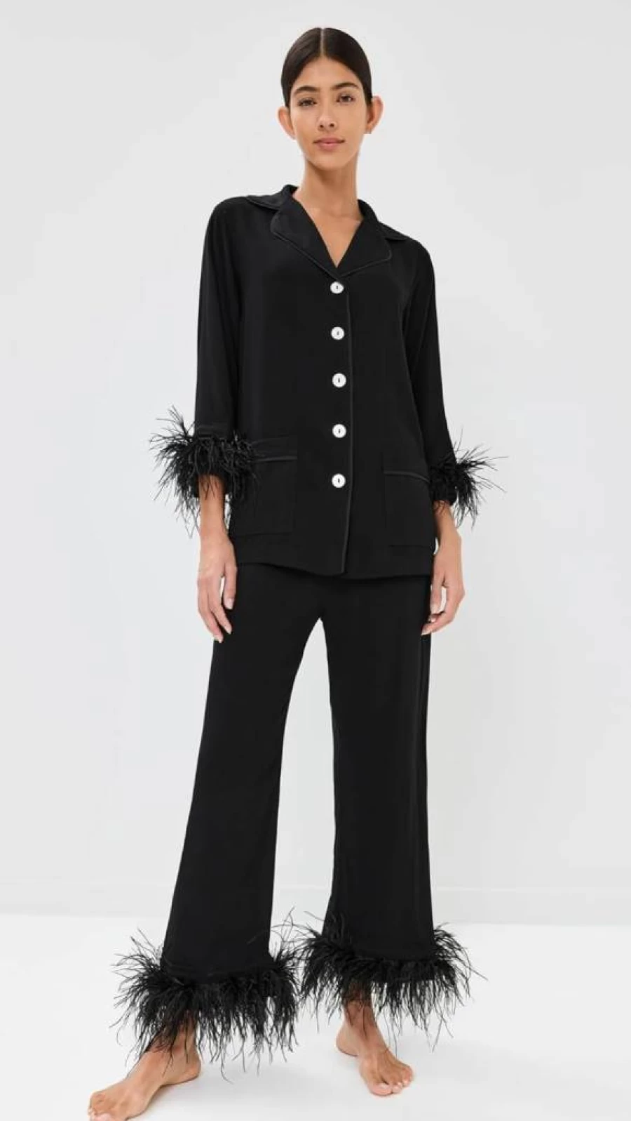 Sleeper Women's Luxury Party Pajama Set with Double Feather Trim - Elegant Sleepwear