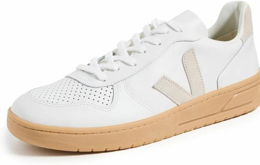 Veja Men's V-10 Vegan Leather Sneakers – Sustainable Eco-Friendly White Low-Top Casual Shoes