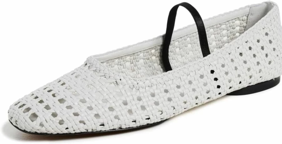 Vince Women's Vivian Leather Mary Jane Flat Shoes Classic Woven Design Comfortable Slip-On Style