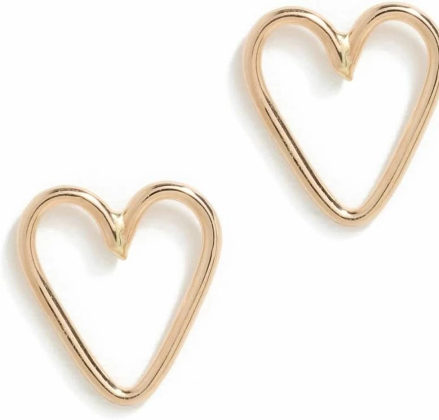 ZOE CHICCO 14K Gold Tiny Open Heart Stud Earrings for Women - Minimalist Dainty Heart Studs