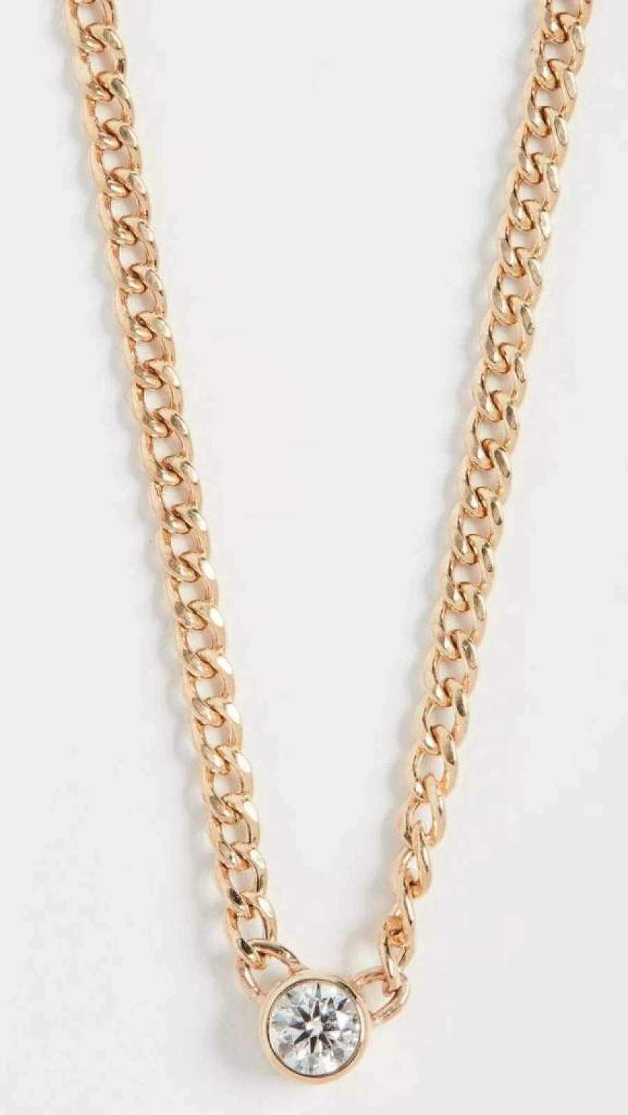 ZOE CHICCO 14K Yellow Gold X-Small Curb Chain Necklace with Diamond Bezel Pendant