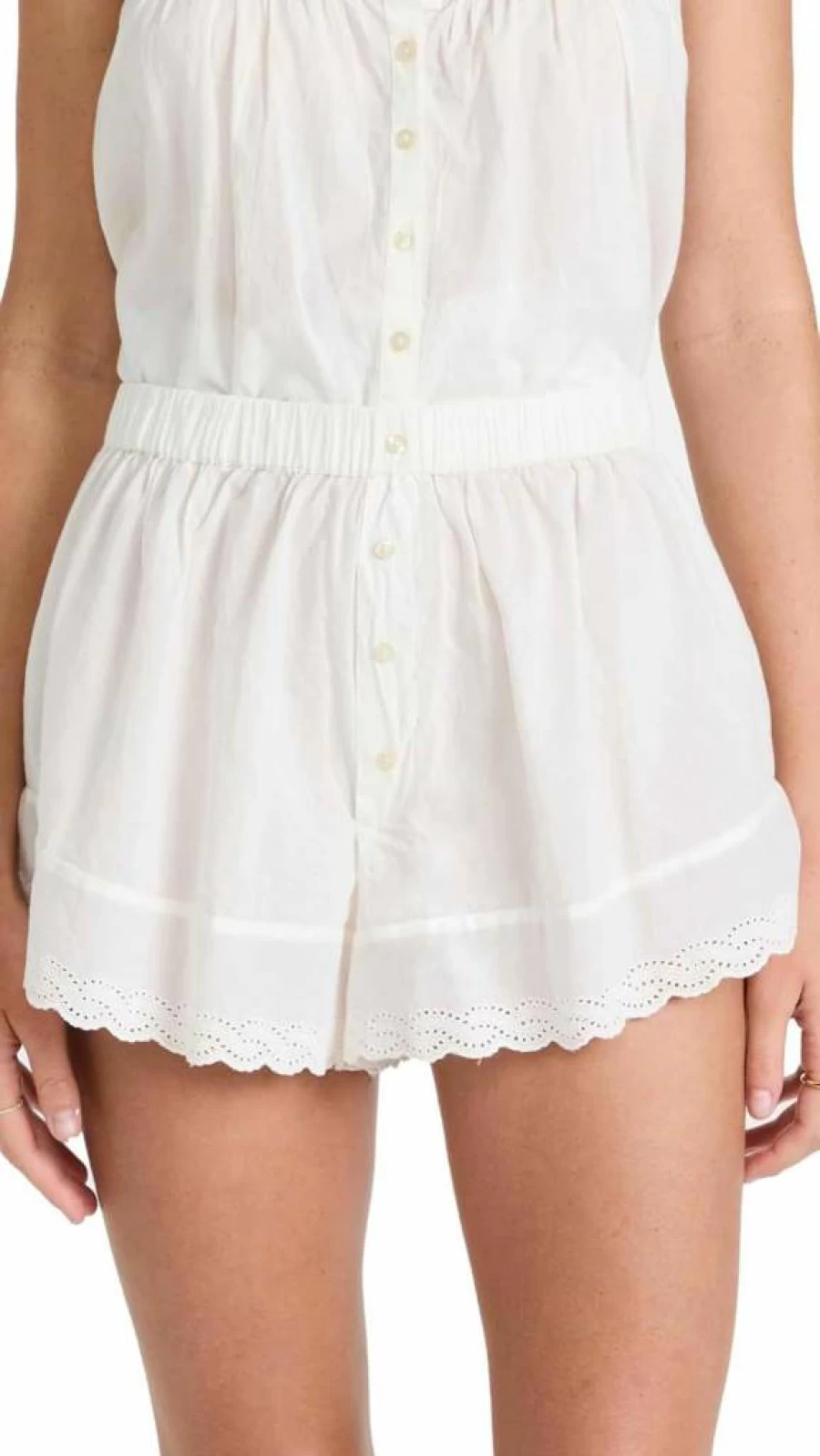 The GREAT Women's Eyelet Tie-Front Denim Shorts