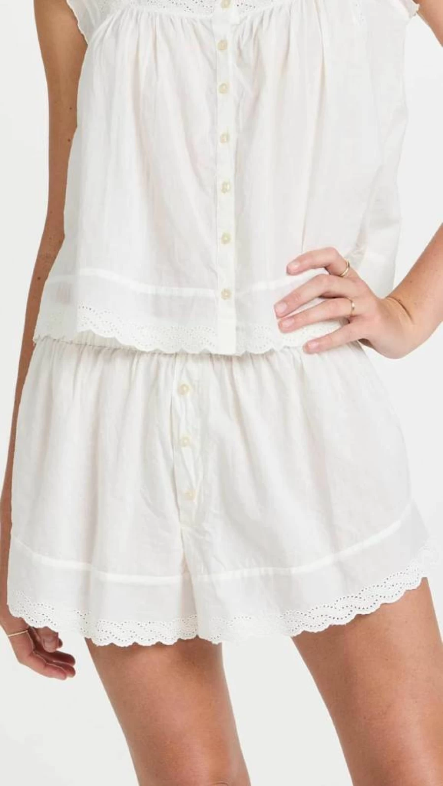 The GREAT Women's Eyelet Tie-Front Denim Shorts