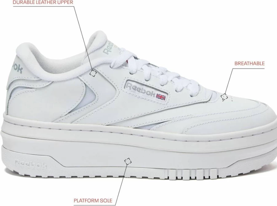 Reebok Club C Extra Platform Women's Sneakers - Comfortable & Stylish White Leather Shoes