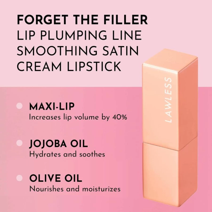 LAWLESS Little Lady Daisy Satin Cream Lipstick - Pink, Plumping, Line-Smoothing, 0.1 oz