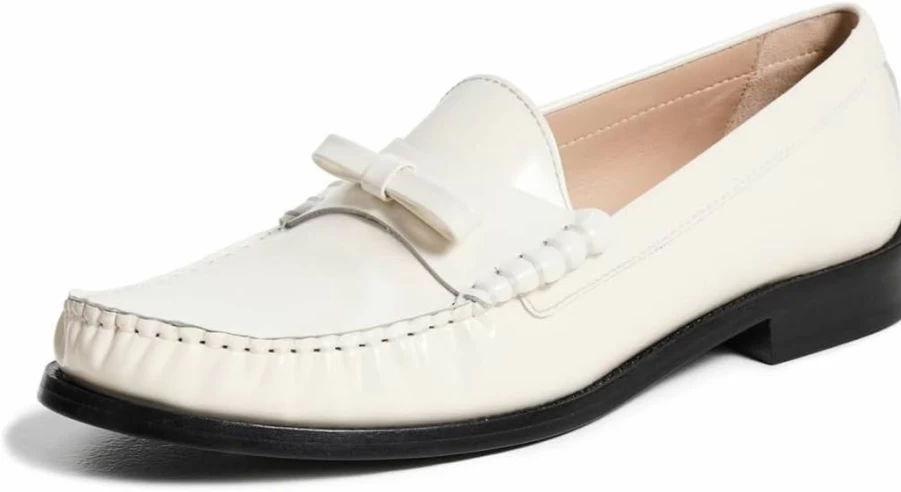 Stuart Weitzman Women's Lottie Bow Loafers - Classic Leather Slip-On Shoes with Elegant Bow Detail