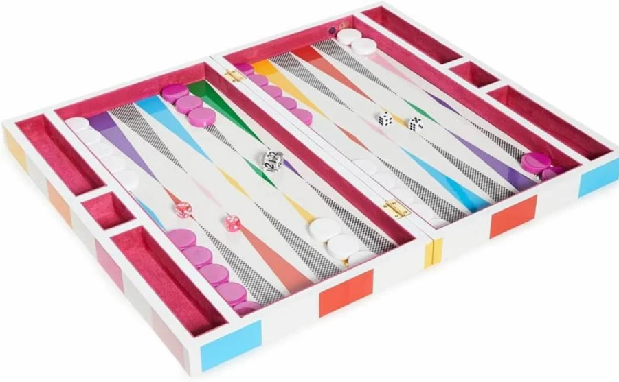 Jonathan Adler Rainbow Checkerboard Backgammon Board Game - Colorful Travel Backgammon Set
