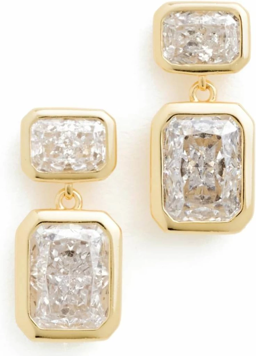 SHASHI Women's Emerald Baguette Drop Earrings - Green Gemstone Dangle Earrings for Women