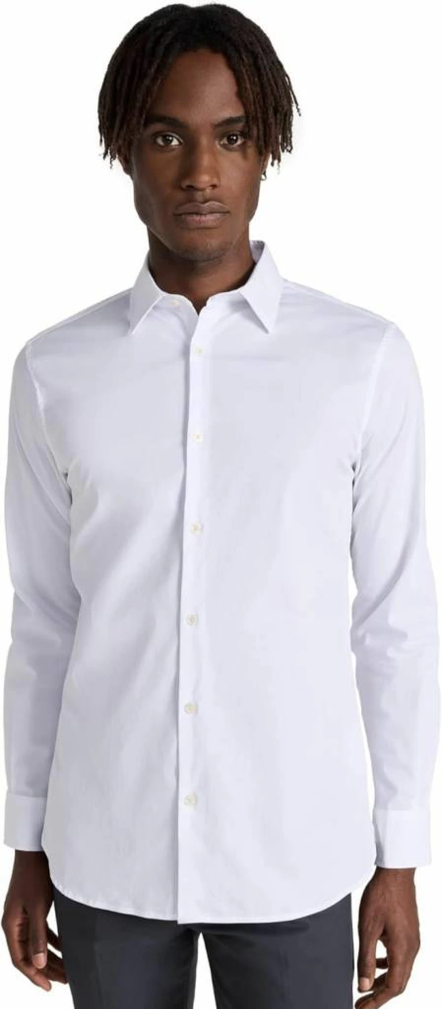 Club Monaco Men's Slim Fit Stretch Poplin Dress Shirt for Business Casual Wear