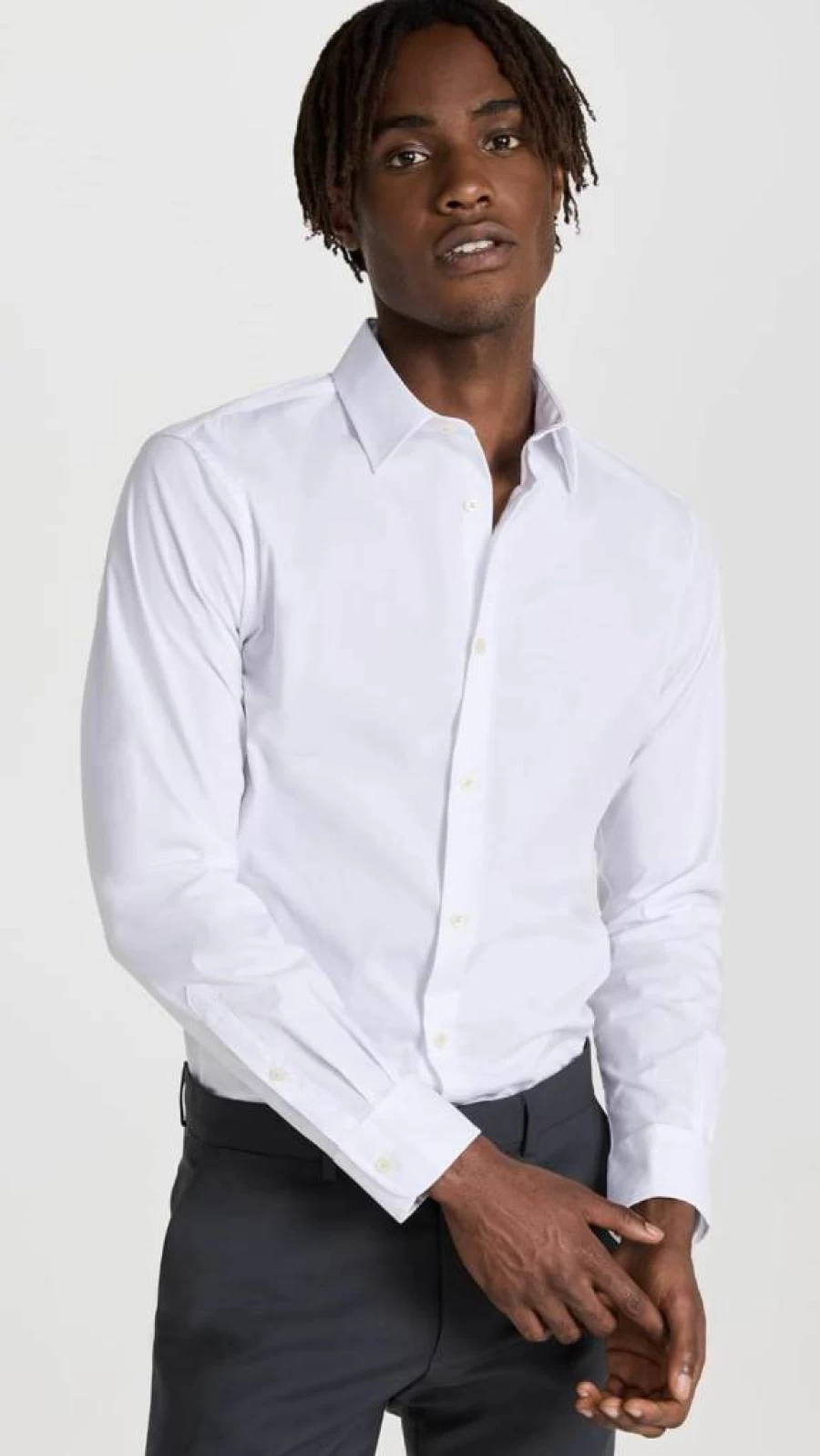 Club Monaco Men's Slim Fit Stretch Poplin Dress Shirt for Business Casual Wear