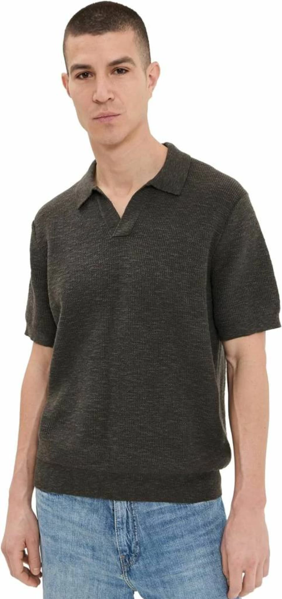 Madewell Men's Waffle-Knit Johnny Collar Polo Shirt - Slub Cotton Casual Style