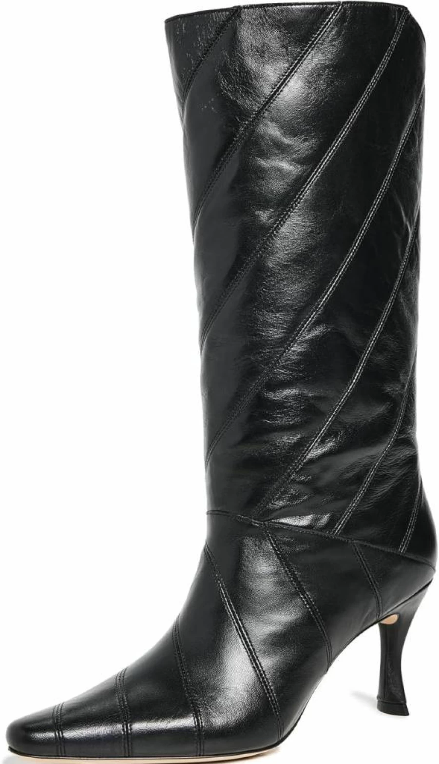 BY FAR Steph Black Leather Boots for Women - Wrinkled Leather Ankle Booties