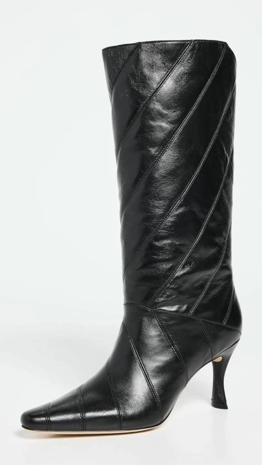 BY FAR Steph Black Leather Boots for Women - Wrinkled Leather Ankle Booties