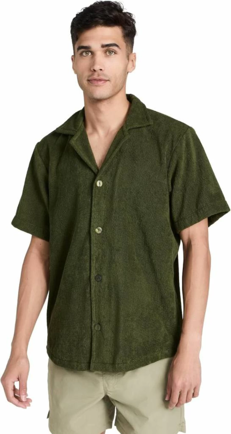 OAS Men's Cuban Terry Cloth Shirt - Comfortable Casual Short Sleeve Top