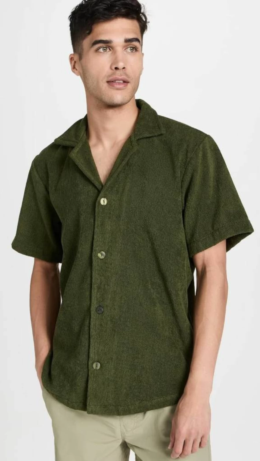 OAS Men's Cuban Terry Cloth Shirt - Comfortable Casual Short Sleeve Top