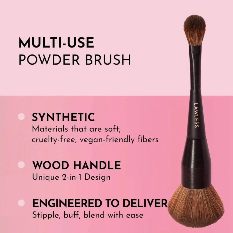 LAWLESS Vegan Powder Brush for Women - Soft & Fluffy Makeup Brush, 1 Count, Cruelty-Free & Eco-Friendly Beauty Tool