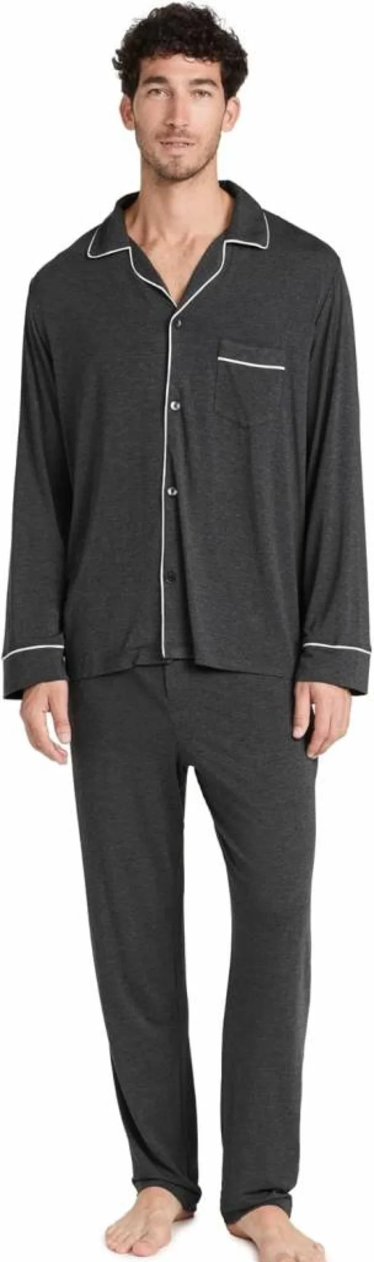 Eberjey William Men's Modal Long Pajama Set - Charcoal Heather & Ivory, Size L