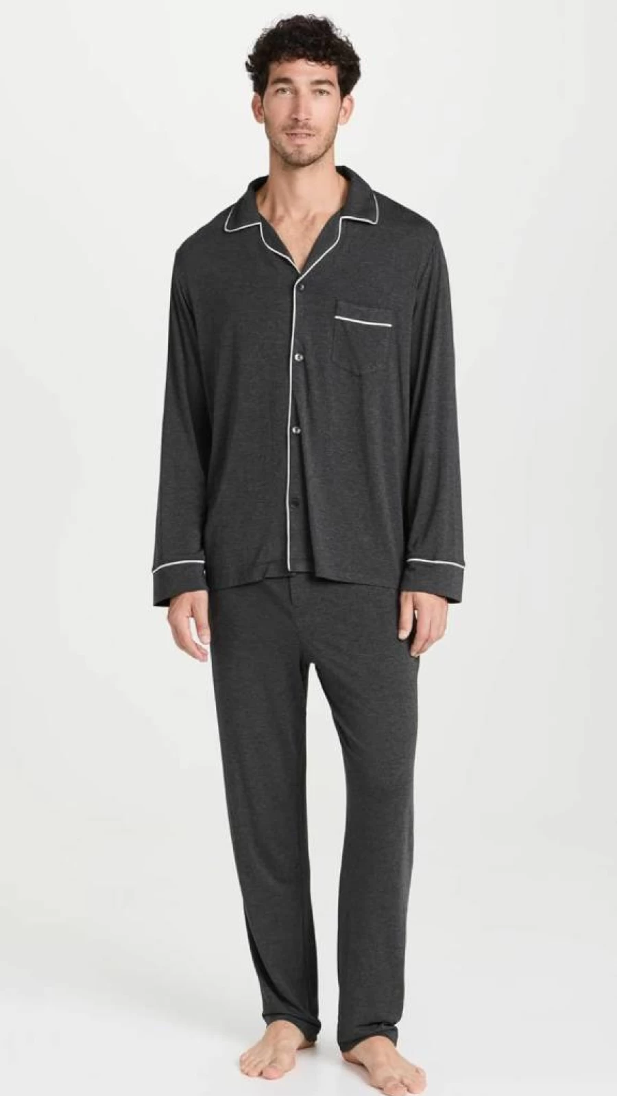 Eberjey William Men's Modal Long Pajama Set - Charcoal Heather & Ivory, Size L