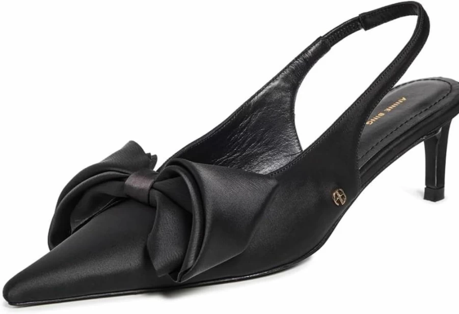 ANINE BING Nina Bow Heels for Women - Black Leather Pumps with Decorative Bow, Size 8 US Medium