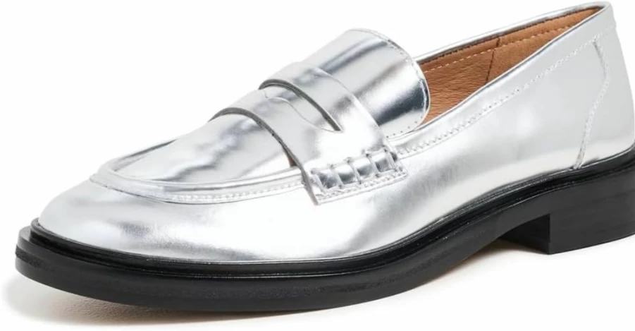 Madewell Women's Vernon Loafer - Shiny Specchio Leather Slip-On Shoes for Women