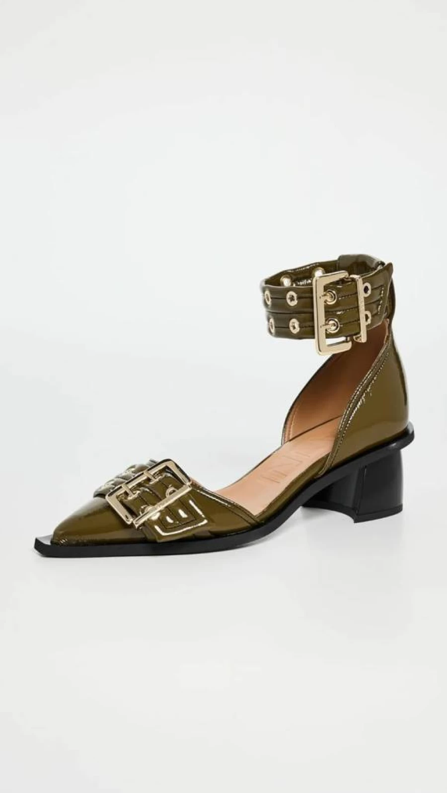 Ganni Women's Open-Toe Buckle Strap Heeled Pumps - Chic Cut-Out Design