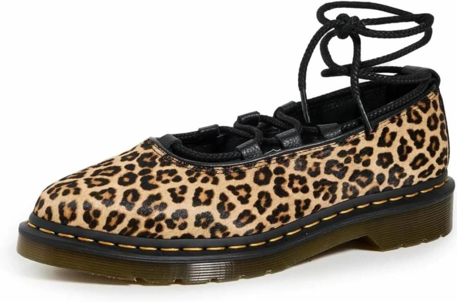 Dr. Martens Women's Elphie II Ballet Flats in Light Tan with Mini Leopard Spot Haircalf