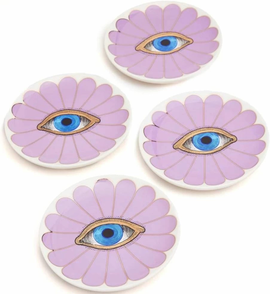 Jonathan Adler Fleur Ceramic Coasters - Set of 4 Floral Design Drink Coasters