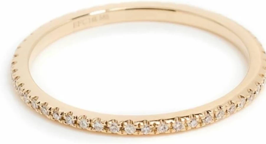 EF Collection 14K Yellow Gold Diamond Eternity Stack Ring for Women, Size 7, Clear Round Cut Stones